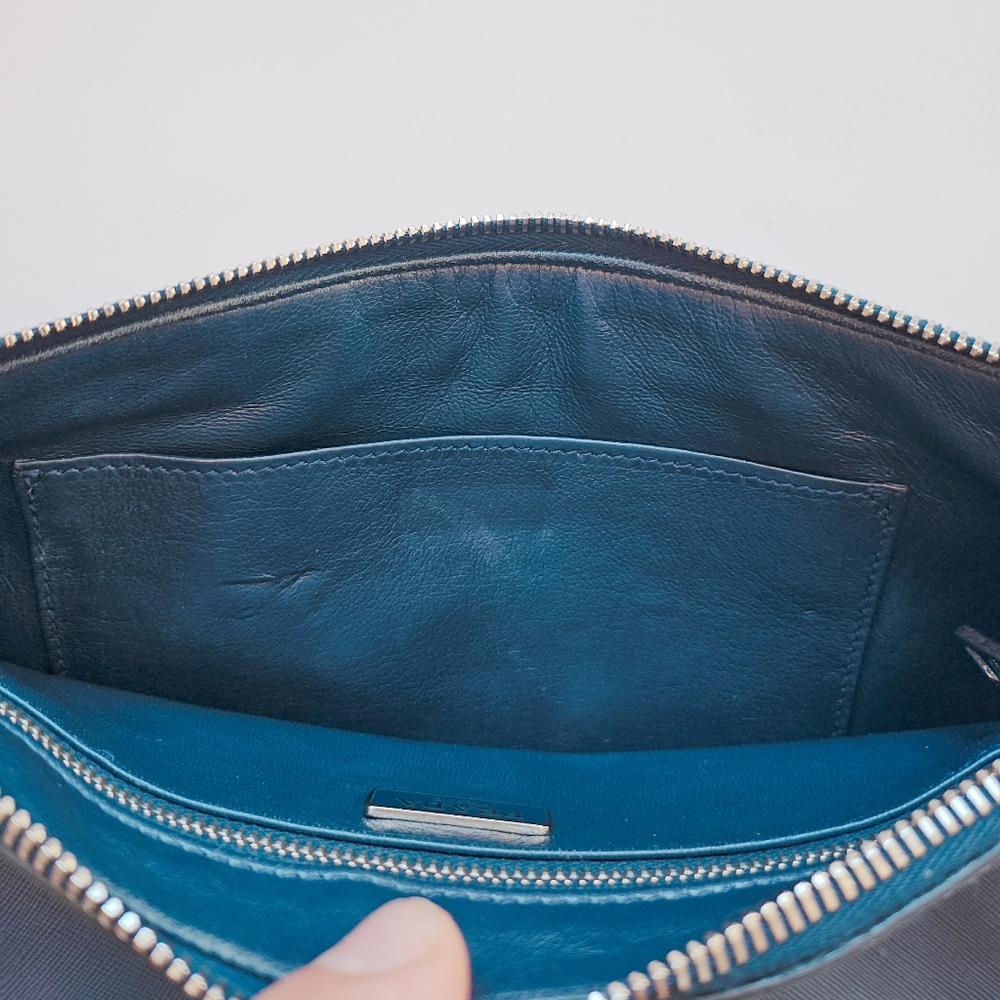 PRADA Saffiano Leather Blue Zipper Clutch Pouch Bag With Silver Hardware. - Picture 8 of 14